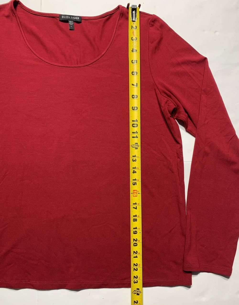 Eileen Fisher Top Large Red Rayon Stretch Pullover Knit Scoop Neck Long Sleeve - Picture 4 of 6